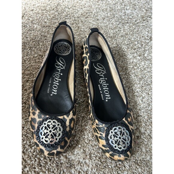Brighton Aleta Ballerinas Leopard Black & BrownMedallion Size 7 Retail $230